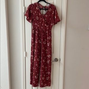 Red floral romper
